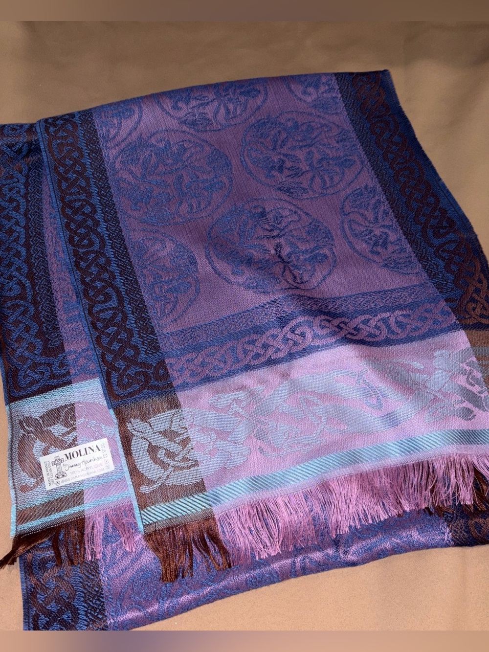 Celtic scarf Made In France Molina by Jimmy Hourihan Purple Blue Brown